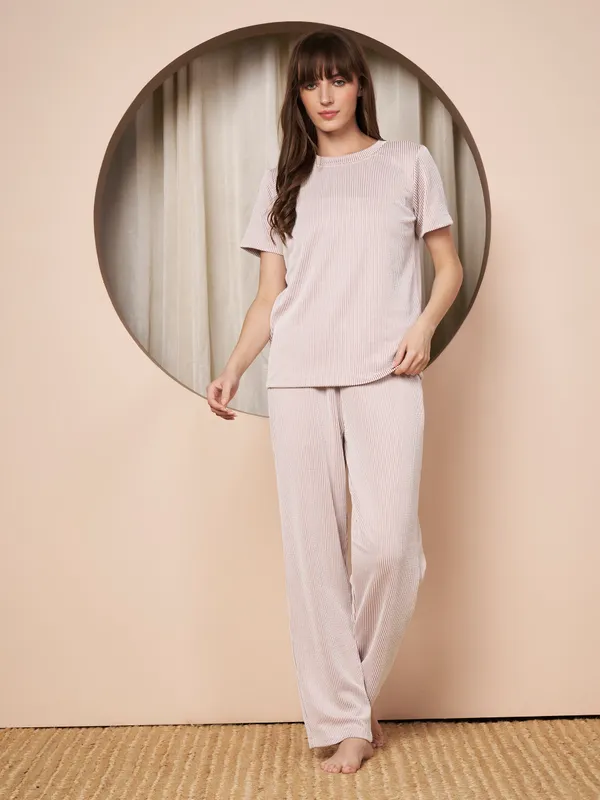 Fbella_Women_Pastel_Pink_Stripe_Knit_Night_Suit