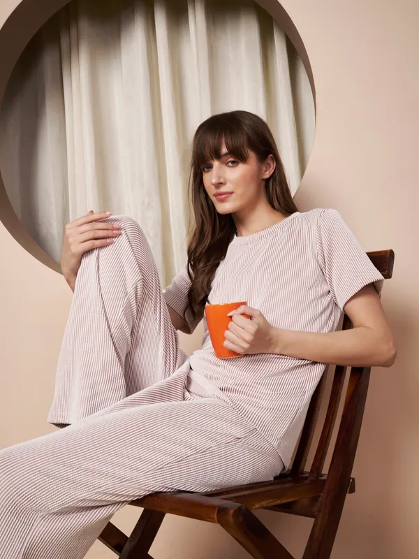 Fbella_Women_Pastel_Pink_Stripe_Knit_Night_Suit