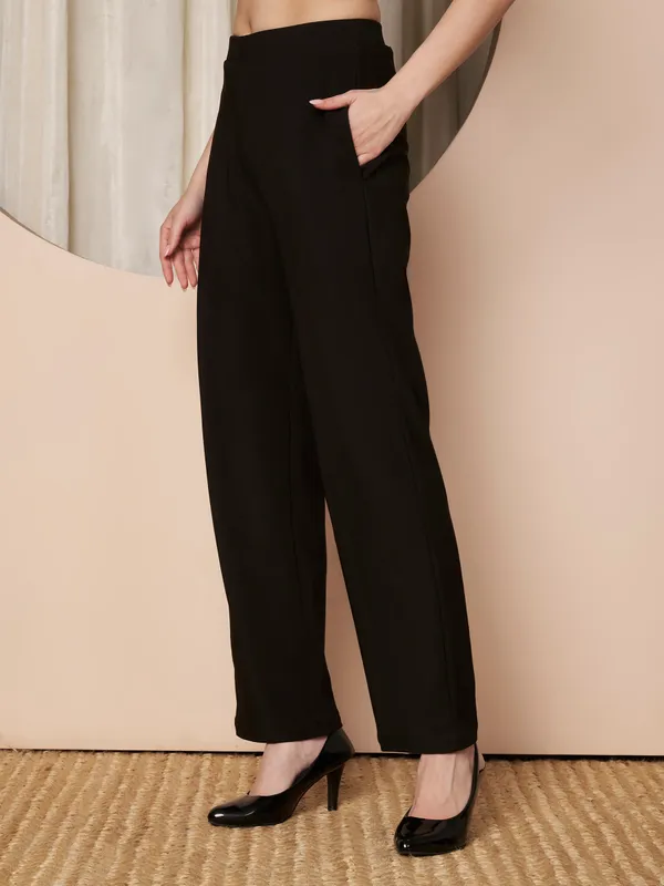 Fbella_Women_Black_Trousers_with_Elastic_Waist,_Straight_Fit,