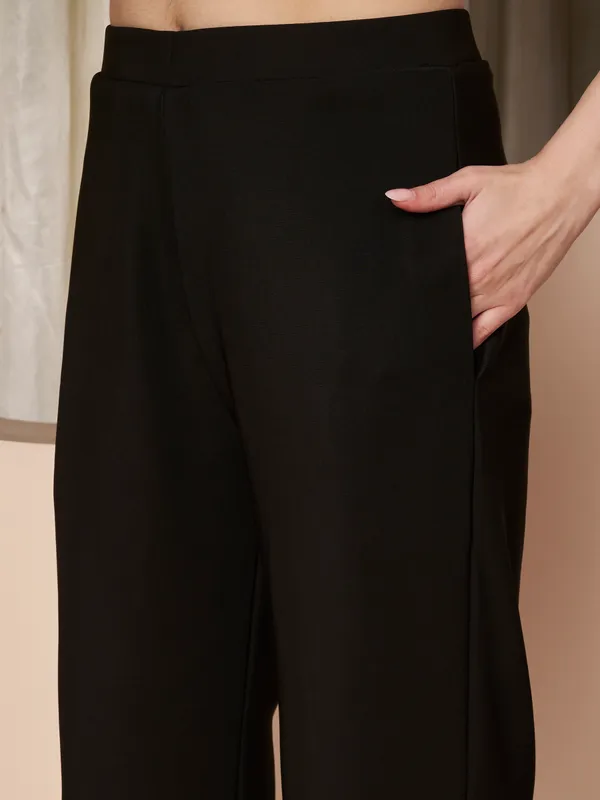 Fbella_Women_Black_Trousers_with_Elastic_Waist,_Straight_Fit,