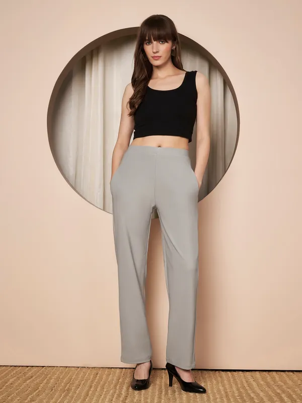 Fbella_Women_Light_Grey_Trousers_with_Elastic_Waist,_Straight_Fit,