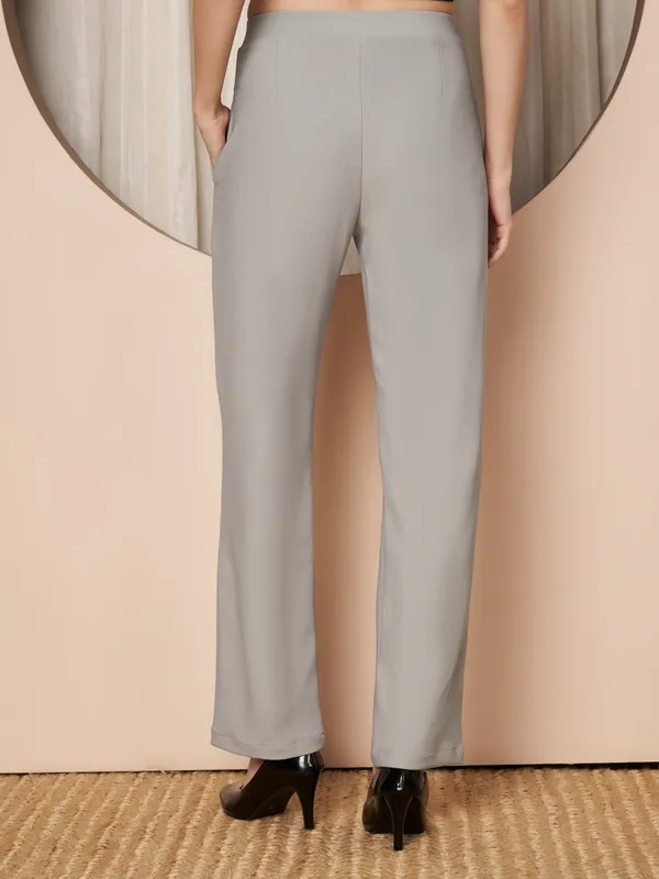 Fbella_Women_Light_Grey_Trousers_with_Elastic_Waist,_Straight_Fit,