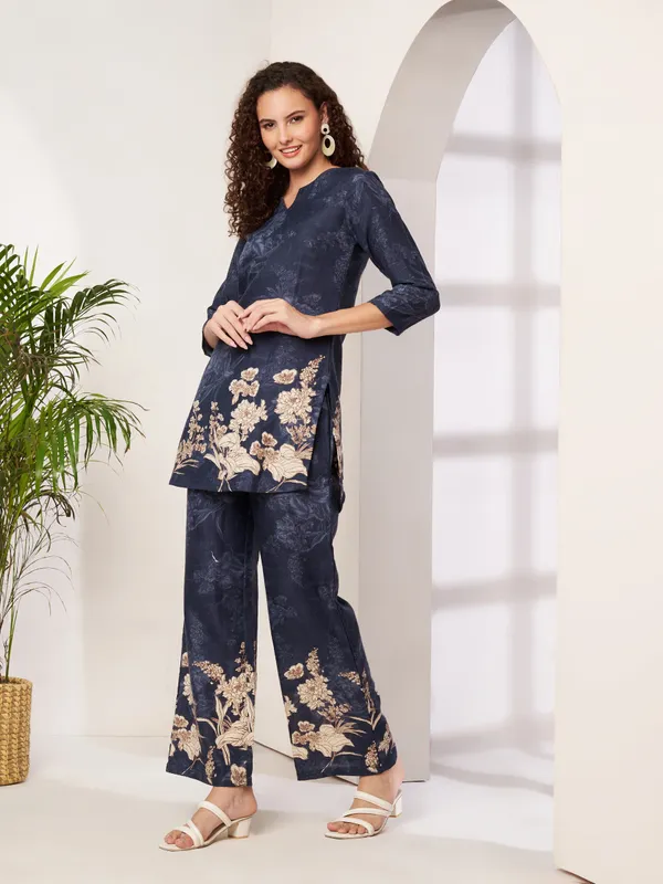 Fbella_Women_Navy_Blue_&_Beige_Floral_Printed_Cotton_Co-Ord_Set