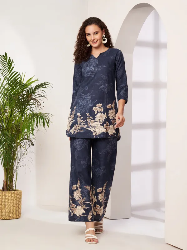 Fbella_Women_Navy_Blue_&_Beige_Floral_Printed_Cotton_Co-Ord_Set