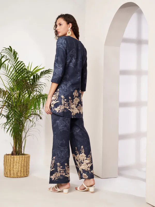 Fbella_Women_Navy_Blue_&_Beige_Floral_Printed_Cotton_Co-Ord_Set