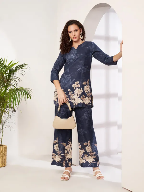 Fbella_Women_Navy_Blue_&_Beige_Floral_Printed_Cotton_Co-Ord_Set
