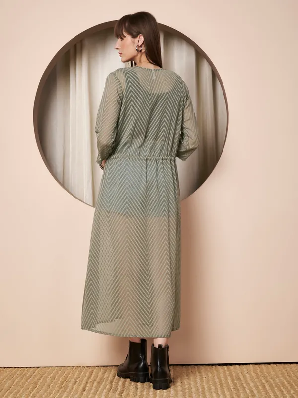 Fbella_Women�s_Olive_Green_Georgette_Longline_Shrug_�_Abstract_Chevron_Texture_with_Waist_Tie-Up