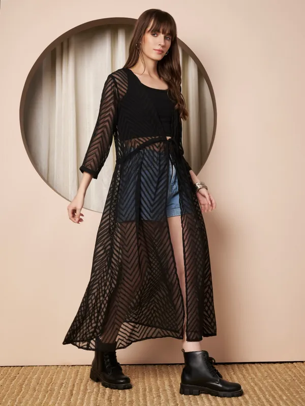 Fbella_Women�s_Black_Georgette_Longline_Shrug_�_Abstract_Chevron_Texture_with_Waist_Tie-Up