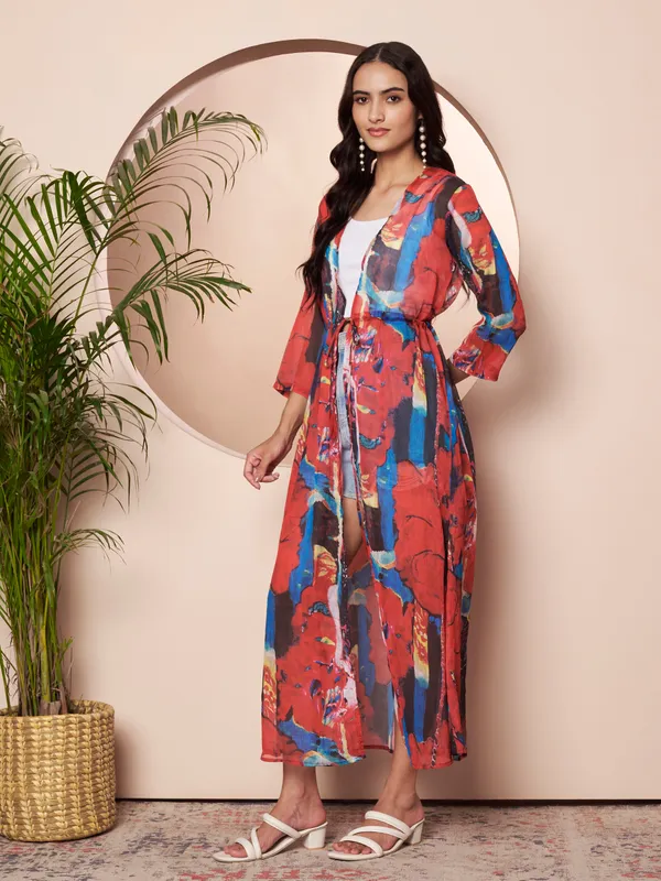 Fbella_Women_Red_&_Blue_Abstract_Printed_Chiffon_Open-Front_Longline_Shrug
