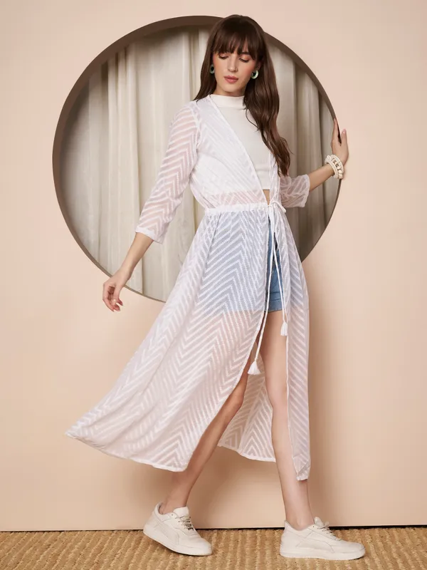Fbella_Women�s_White_Georgette_Longline_Shrug_�_Abstract_Chevron_Texture_with_Waist_Tie-Up