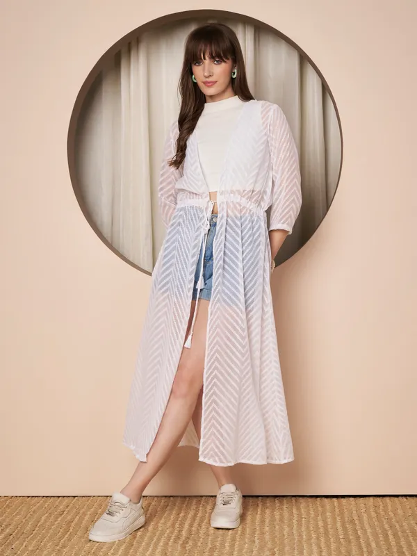 Fbella_Women�s_White_Georgette_Longline_Shrug_�_Abstract_Chevron_Texture_with_Waist_Tie-Up