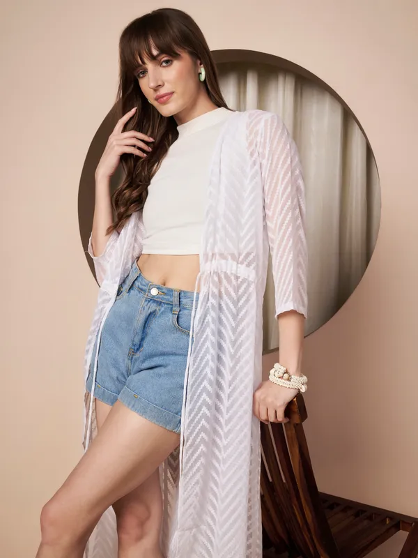 Fbella_Women�s_White_Georgette_Longline_Shrug_�_Abstract_Chevron_Texture_with_Waist_Tie-Up