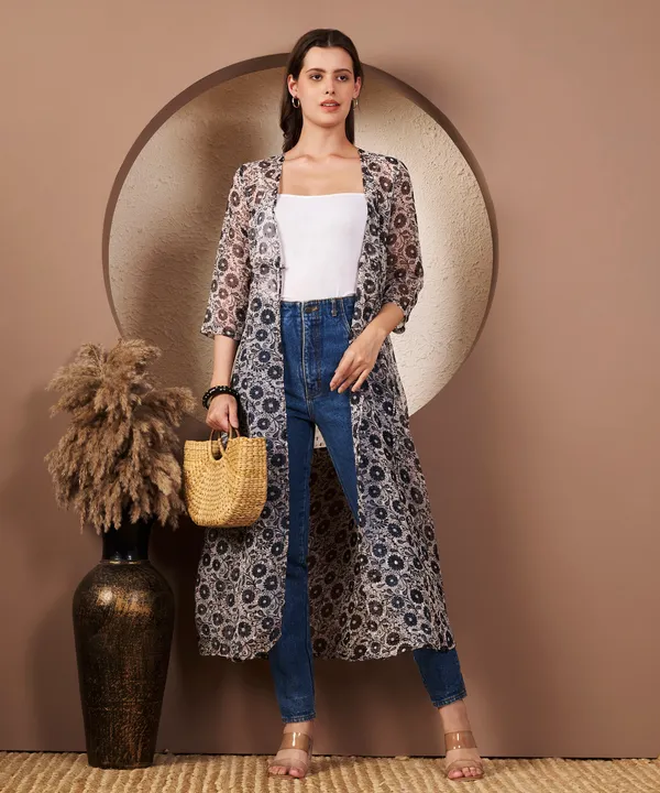 Fbella_Black_Chiffon_Floral_Butti_Long_Shrug