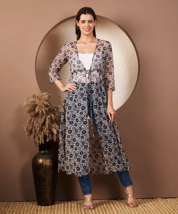Fbella_Black_Chiffon_Floral_Butti_Long_Shrug