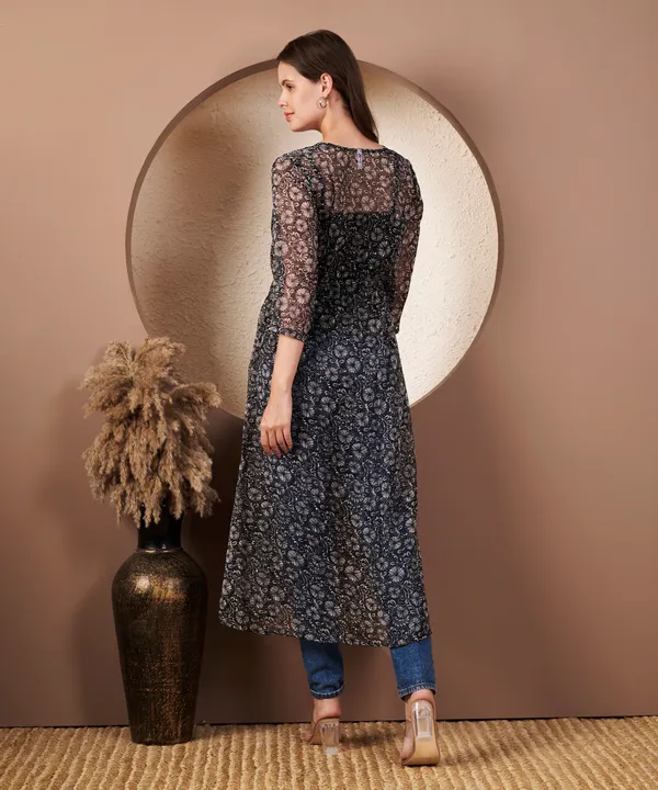 Fbella_Black_Chiffon_Floral_Butti_Long_Shrug