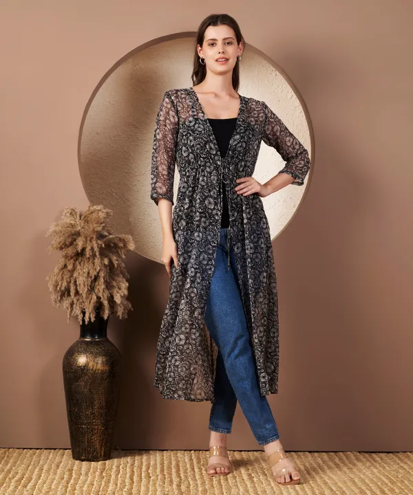 Fbella_Black_Chiffon_Floral_Butti_Long_Shrug