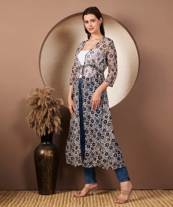 Fbella_Black_Chiffon_Floral_Butti_Long_Shrug