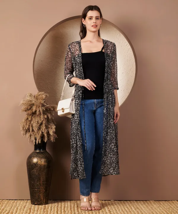 Fbella_Black_Chiffon_Floral_Butti_Long_Shrug