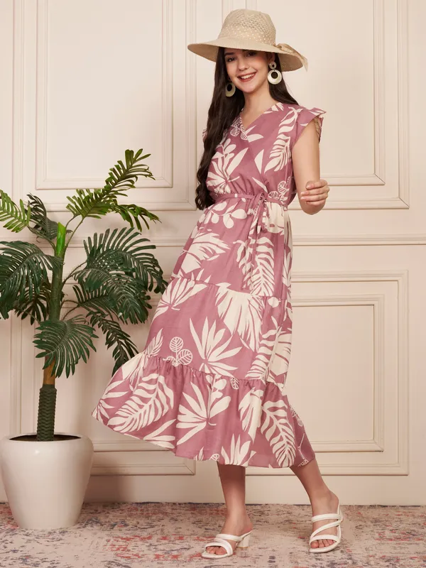 Fbella_Cotton_Blend_Leaf_Print_Tiered_Dress
