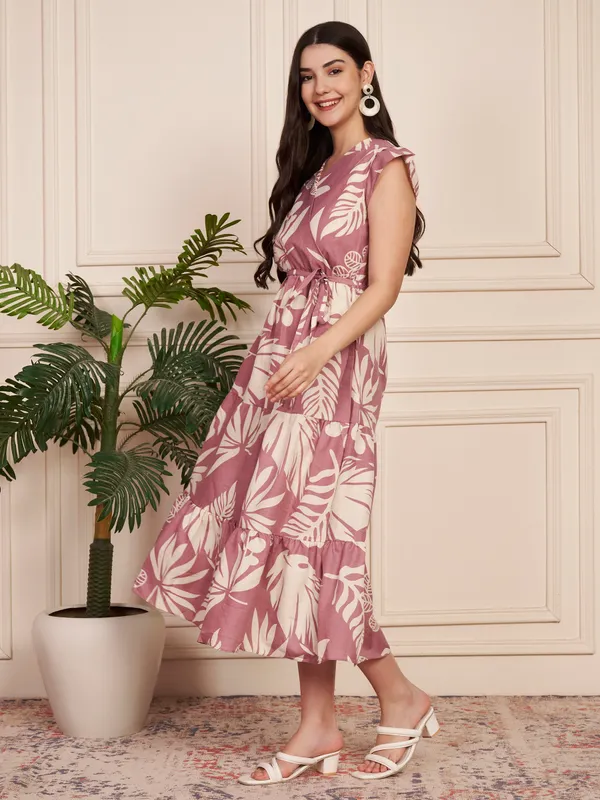 Fbella_Cotton_Blend_Leaf_Print_Tiered_Dress
