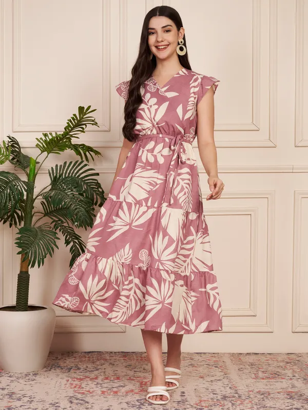 Fbella_Cotton_Blend_Leaf_Print_Tiered_Dress