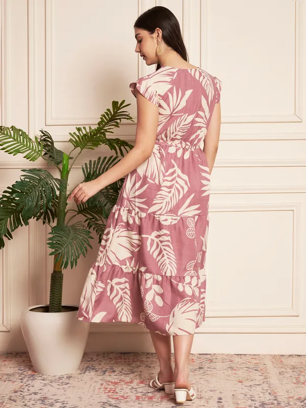 Fbella_Cotton_Blend_Leaf_Print_Tiered_Dress