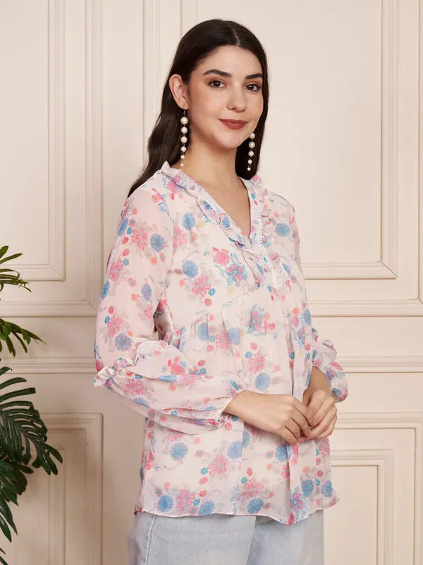 Fbella_Floral_Georgette_Top_with_Lace_Details