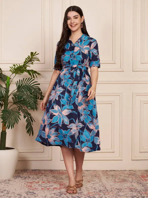 Fbella_Navy_Blue_&_Sky_Floral_Cotton_Blend_Shirt_Dress
