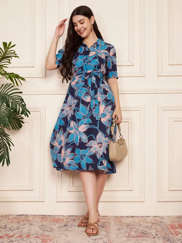 Fbella_Navy_Blue_&_Sky_Floral_Cotton_Blend_Shirt_Dress