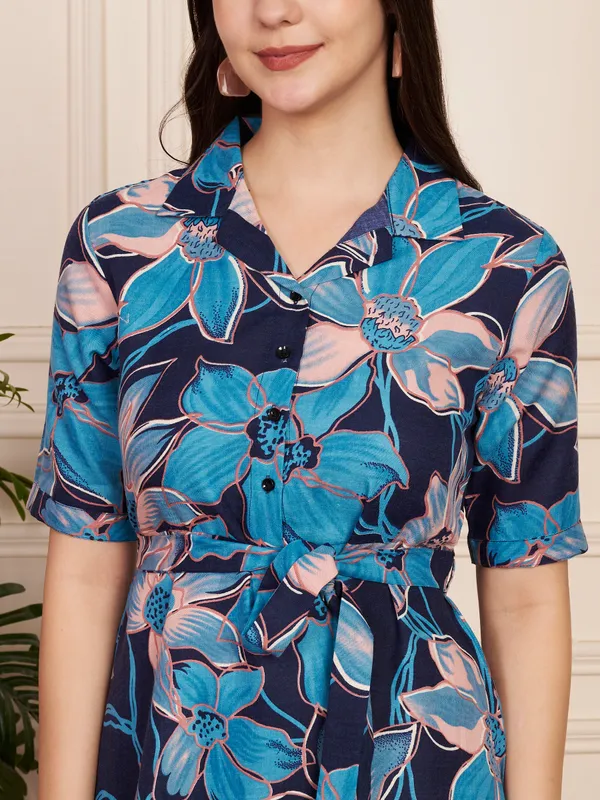 Fbella_Navy_Blue_&_Sky_Floral_Cotton_Blend_Shirt_Dress