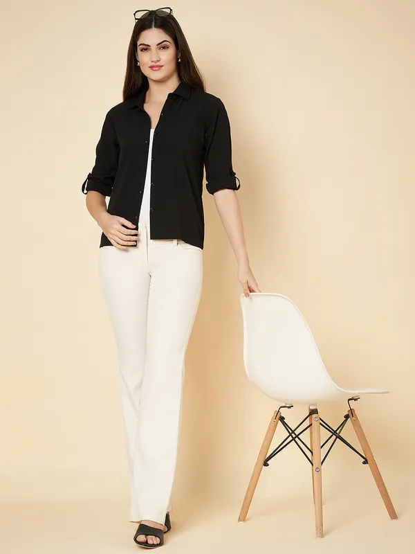 Fbella_Women_Black_Crop_Shirt