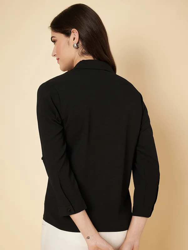 Fbella_Women_Black_Crop_Shirt