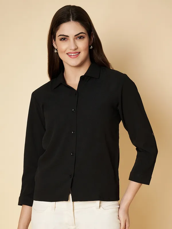 Fbella_Women_Black_Crop_Shirt