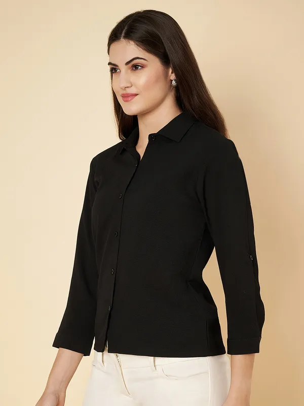 Fbella_Women_Black_Crop_Shirt