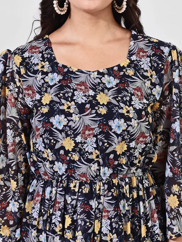 Fbella_Women_Black_Floral_Print_Puff_Sleeve_Mini_Dress