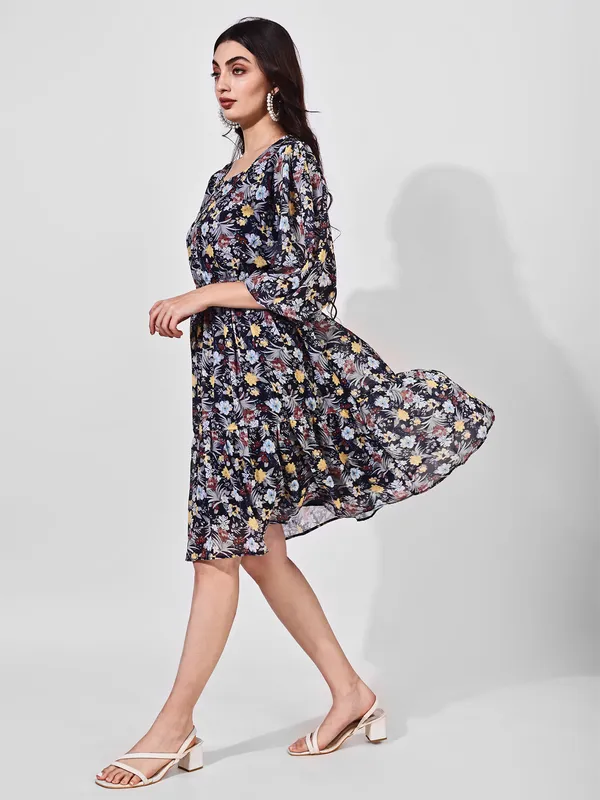 Fbella_Women_Black_Floral_Print_Puff_Sleeve_Mini_Dress