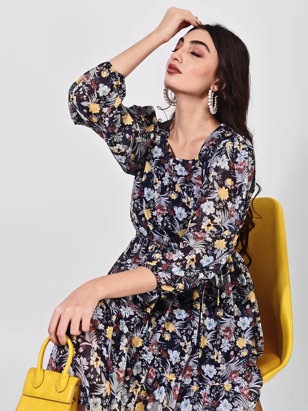Fbella_Women_Black_Floral_Print_Puff_Sleeve_Mini_Dress