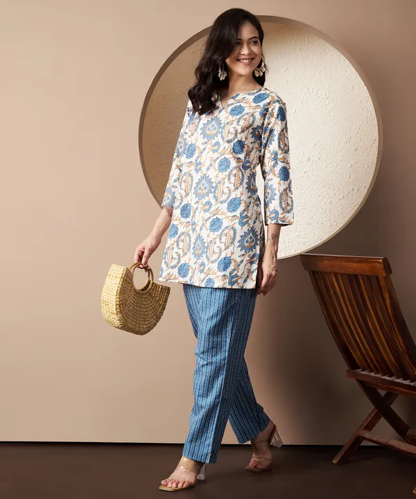 Fbella_Women_Blue_Floral_Cotton_Cord_Set