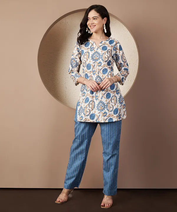 Fbella_Women_Blue_Floral_Cotton_Cord_Set
