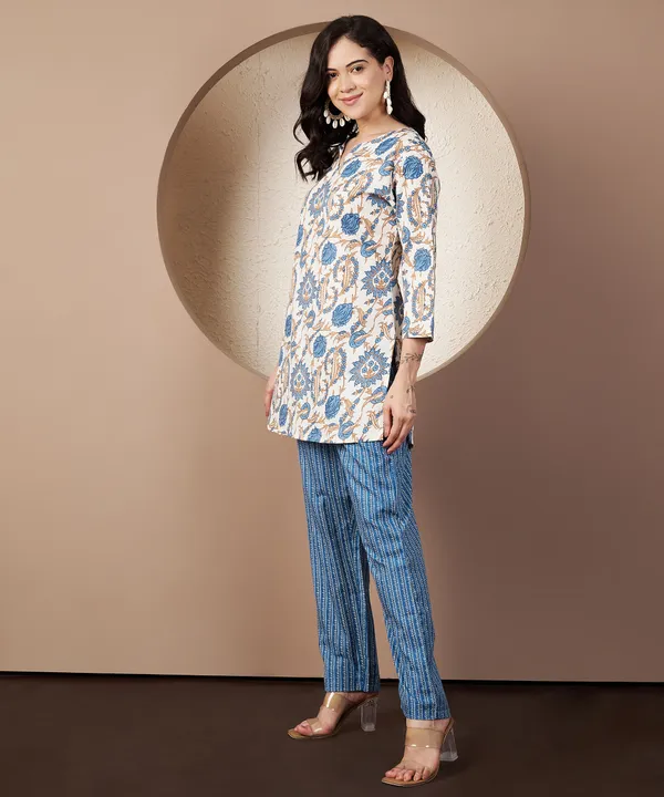 Fbella_Women_Blue_Floral_Cotton_Cord_Set