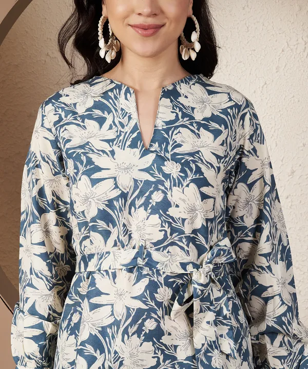 Fbella_Women_Blue_Floral_Cotton_Tie-up_Cord_Set