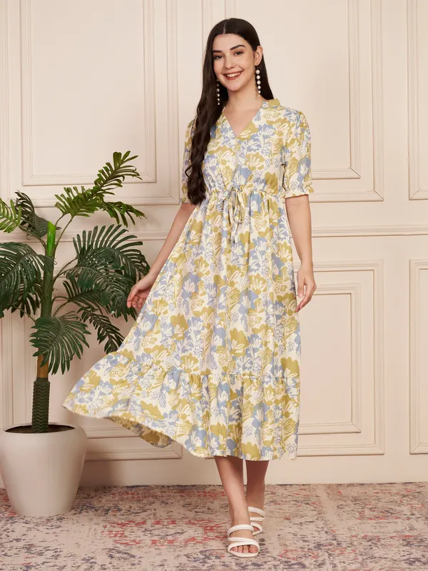 Fbella_Women_Blue_Printed_Cotton_Dress_with_Elastic_Fit_Waist_&_Puff_Sleeves