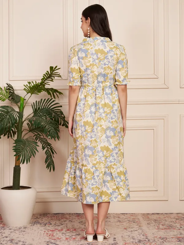 Fbella_Women_Blue_Printed_Cotton_Dress_with_Elastic_Fit_Waist_&_Puff_Sleeves