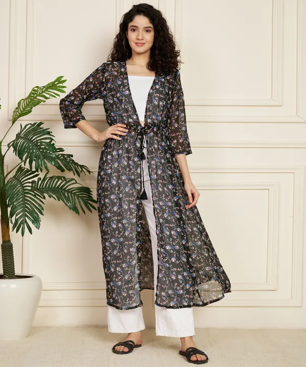 Fbella_Women_Chiffon_Black_Printed_Long_Shrug