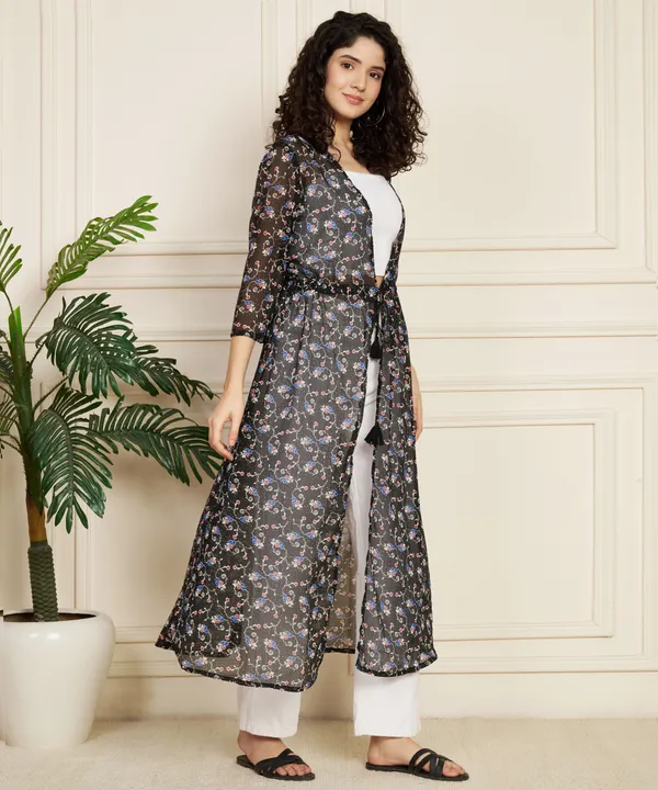 Fbella_Women_Chiffon_Black_Printed_Long_Shrug
