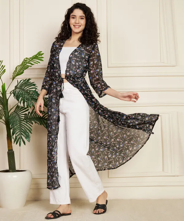 Fbella_Women_Chiffon_Black_Printed_Long_Shrug