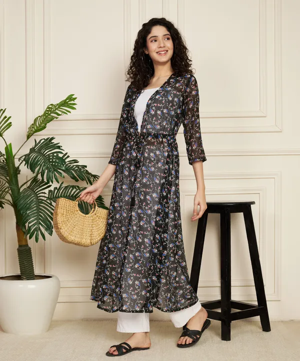 Fbella_Women_Chiffon_Black_Printed_Long_Shrug