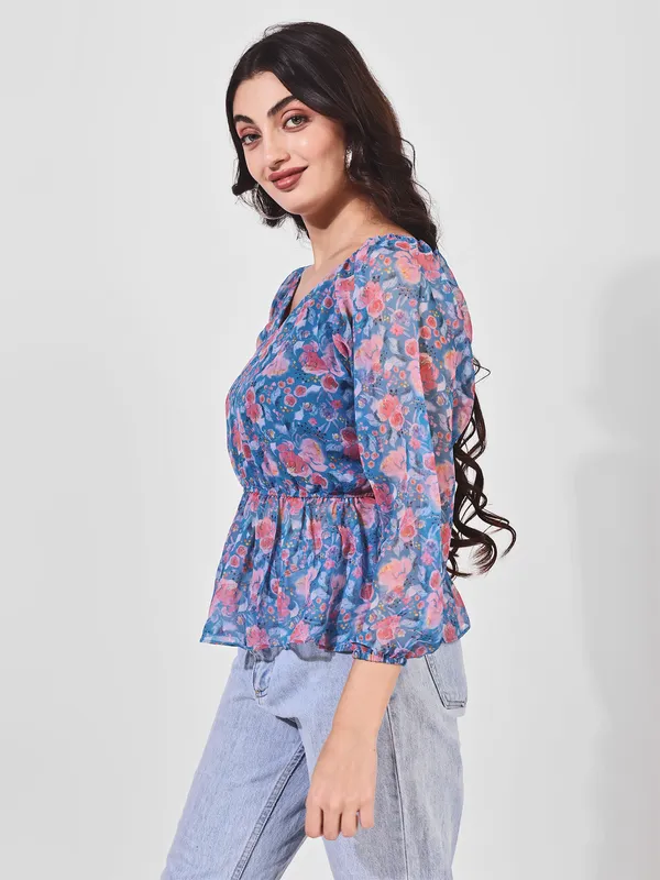 Fbella_Women_Chiffon_Blue_Peplum_Top