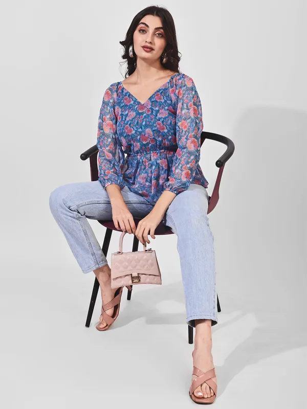 Fbella_Women_Chiffon_Blue_Peplum_Top