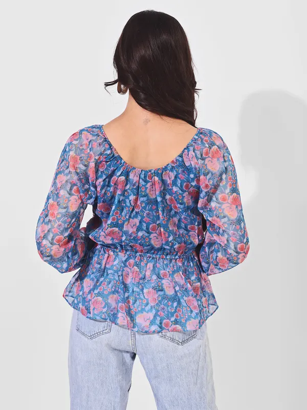 Fbella_Women_Chiffon_Blue_Peplum_Top